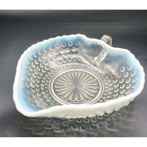 Anchor Hocking Moonstone Handled Candy Dish Hobnail Glass Heart-Shaped Vintage